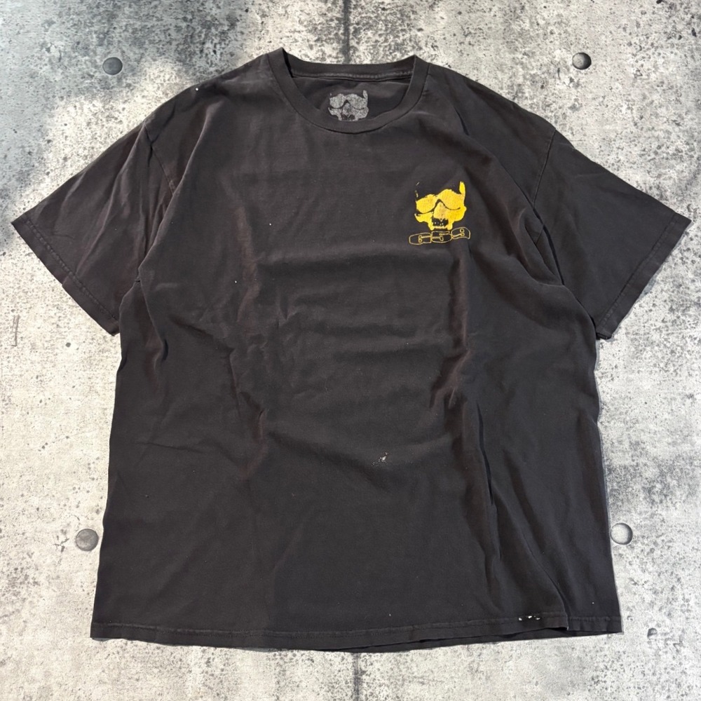 G59 Records Suicideboys Skull Graphic T-Shirt Distressed Faded Black Yellow